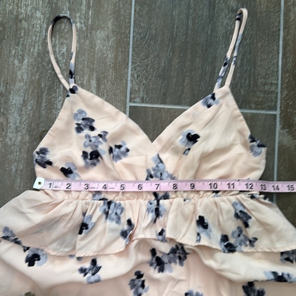 KARLIE Floral Peach V-neck Cami Ruffle Dress Small - Picture 4 of 6